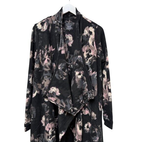 Cuddl Duds Long Fleece Cardigan Medium Gray Print Open Waterfall Duster Robe - Picture 7 of 9